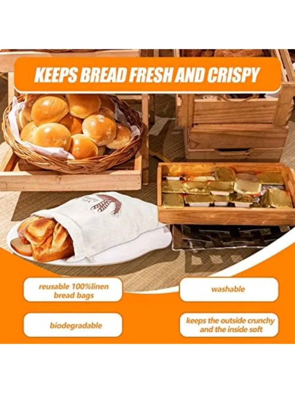 20 Pcs Reusable Linen Bread Bags - 2 Sizes for Homemade Baking & Food Storage